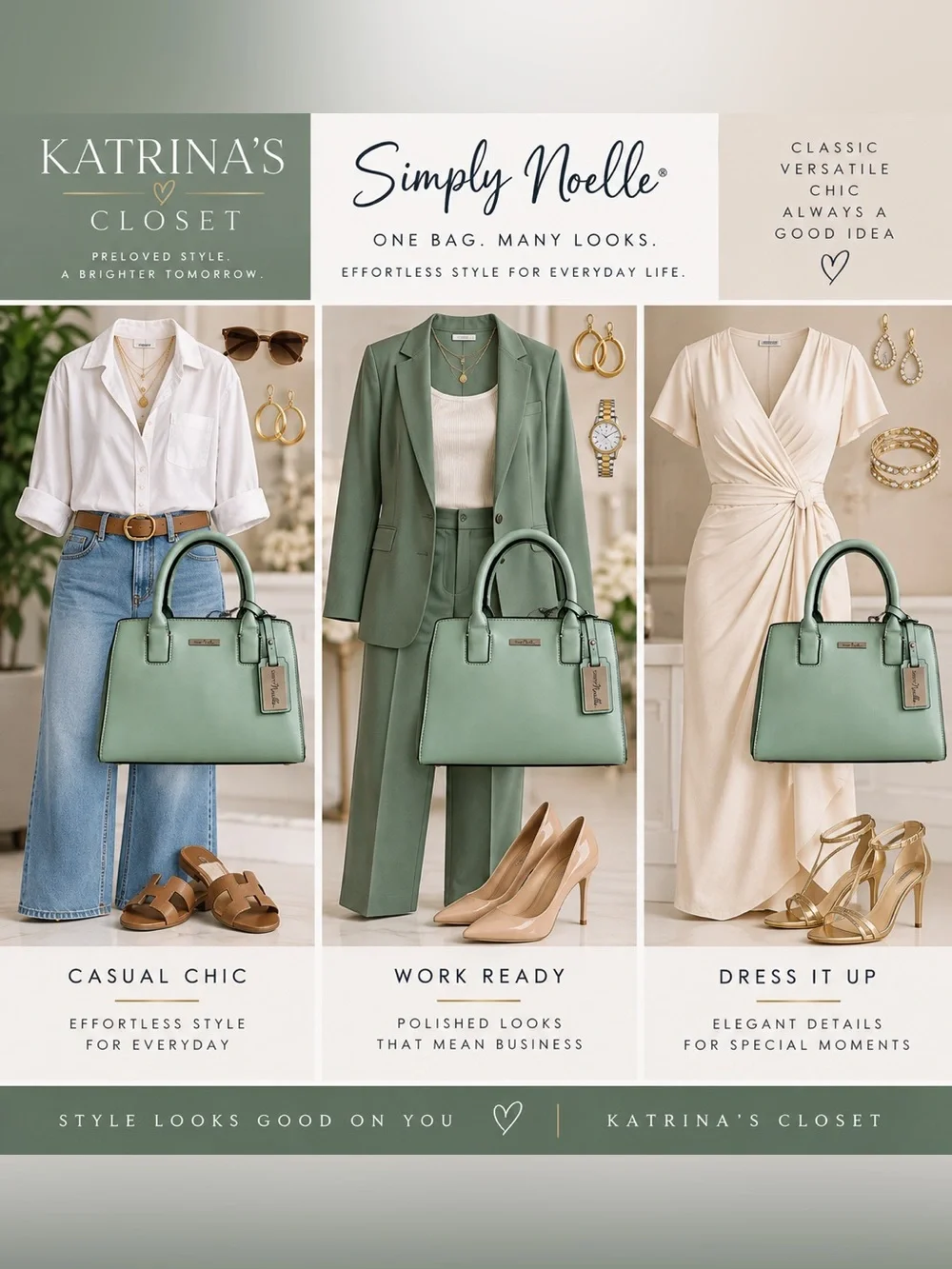 Simply Noelle Mint Green Top Handle Satchel with Shoulder Strap (NWOT)